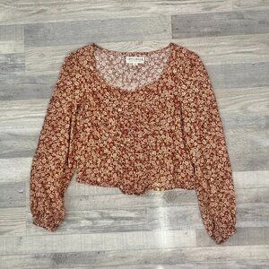 Idyllwind Miranda Lambert Brown Floral Long Sleeve Crop Top O11